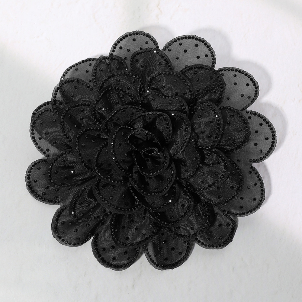 Black Rhinestone Flower Brooch 5.5 Inch Pin Pendant Hairpin Statement Accessory